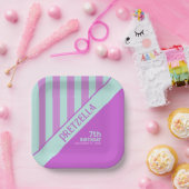 Modernes, Aquamarin rosa Streifen Papierplatte in  Pappteller (Party)