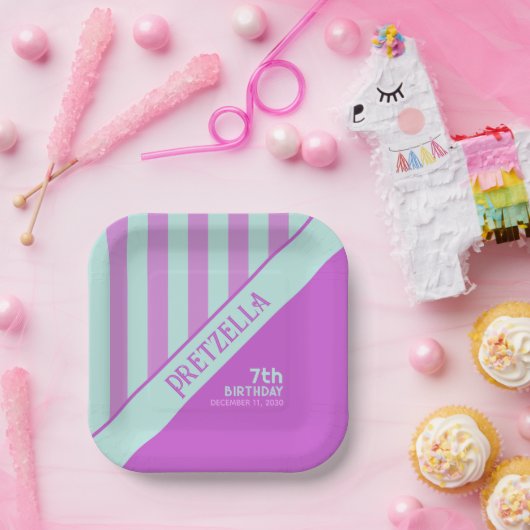 Modernes, Aquamarin rosa Streifen Papierplatte in  Pappteller (Party)