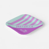 Modernes, Aquamarin rosa Streifen Papierplatte in  Pappteller (Gewinkelt)