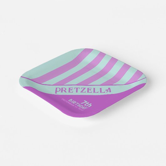 Modernes, Aquamarin rosa Streifen Papierplatte in  Pappteller (Gewinkelt)