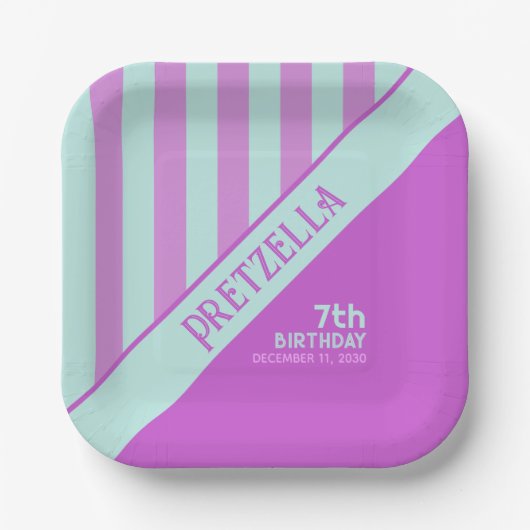 Modernes, Aquamarin rosa Streifen Papierplatte in  Pappteller (Vorderseite)
