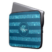 Modernes Aquamariner blauer Glitzer Streifen Monog Laptopschutzhülle (Vorderseite Links)