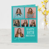Modernes Aquamarines 6-Foto Collage 18. Geburtstag Karte (Gelbe Blume)