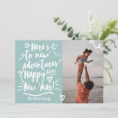 Modernes aquamarines Abenteuer Neujahr Foto Feiertagskarte (Stehend Vorderseite)