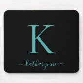 Modernes Aquamarines Aqua Monogram Script schwarz Mousepad (Vorne)