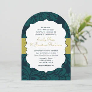Modernes Aquamarines Aqua und Limone Damask Wedite Einladung