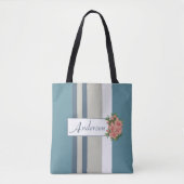 Modernes Aquamarines Blau und gestreifte Blüten Tasche (Vorderseite)