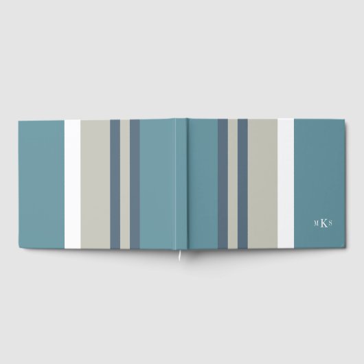 Modernes Aquamarines Blau und Tan Streifen Persona Gästebuch (Voll)