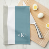 Modernes Aquamarines Blau und Tan Streifen Persona Geschirrtuch (Viertel Falte)