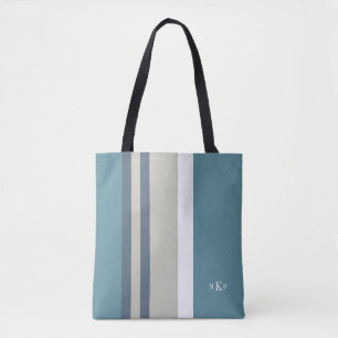 Modernes Aquamarines Blau und Tan Streifen Persona Tasche