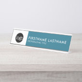 Modernes Aquamarines Blau und Weiß - Logo, Name, T Schreibtischnamensplakette (Vorderseite )