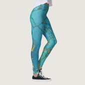 Modernes Aquamarines Blaues goldfarbenes Marmormus Leggings (Rechts)