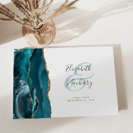 Modernes Aquamarines Blue Agate Gold Script Gästebuch
