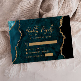 Modernes Aquamarines Blue Agate Script-Hochzeitssk RSVP Karte