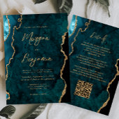 Modernes Aquamarines Blue Agate Script QR Code Hoc Einladung
