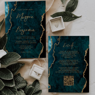 Modernes Aquamarines Blue Agate Script QR Code Hoc Einladung