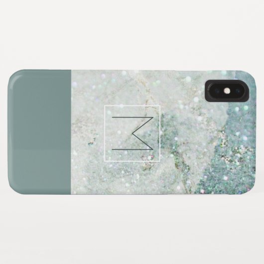 Modernes Aquamarines Blue Marble Minimal Monogram Case-Mate iPhone Hülle (Rückseite (Horizontal))