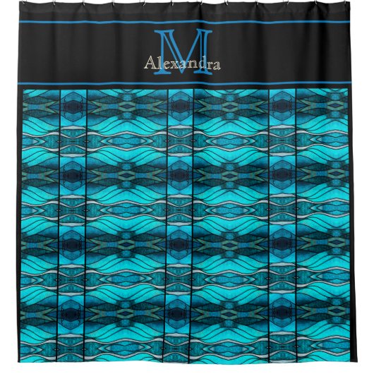 Modernes Aquamarines Blue Ocean Beach Waves Stain  Duschvorhang (Vorderseite)