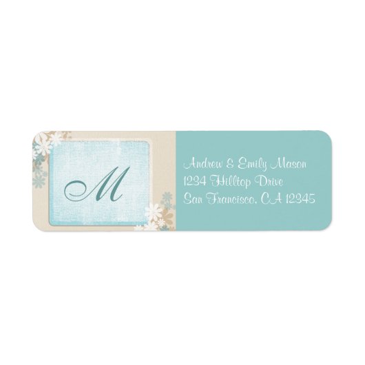 Modernes Aquamarines Blue & Tan Floral Monogram Ad (Vorne)