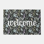 Modernes Aquamarines botanisches Muster Weiß Empfa Fußmatte (Vorderseite)