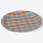 Modernes Aquamarines dunkelblaues Orangenweißes Ka Pappteller (Schrägansicht)