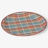 Modernes Aquamarines dunkelblaues Orangenweißes Ka Pappteller (Schrägansicht)