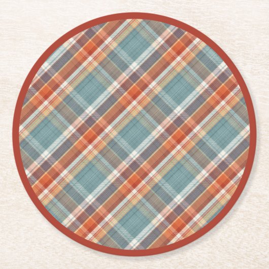 Modernes Aquamarines dunkelblaues Orangenweißes Ka Runder Pappuntersetzer (Vorderseite)