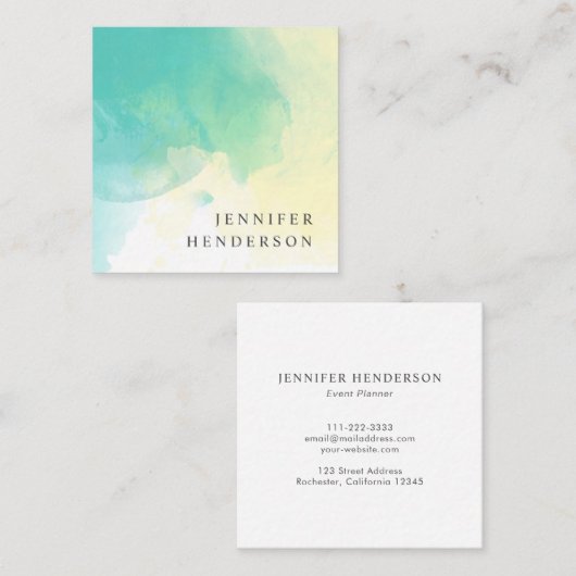 Modernes aquamarines gelbes quadratische visitenkarte (Vorne/Hinten)