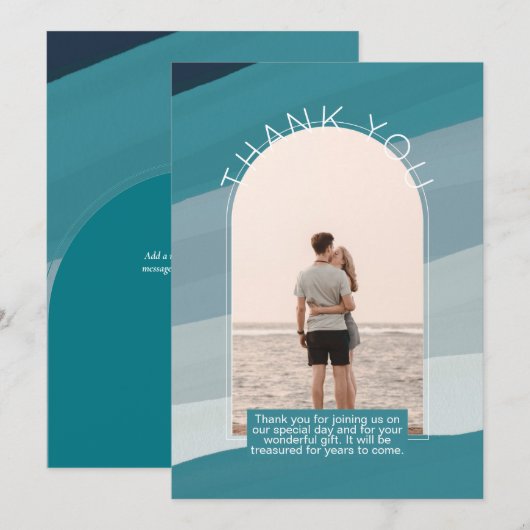 Modernes AQUAMARINES gestreiftes FOTO DANKE Einladung (Vorne/Hinten)