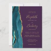 Modernes Aquamarines Gold Agate Lila QR Code Hochz Einladung (Vorderseite)