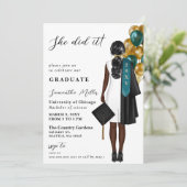 Modernes Aquamarines Gold Foto, das sie getan hat Einladung (Stehend Vorderseite)