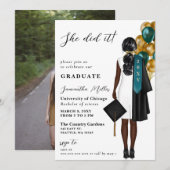 Modernes Aquamarines Gold Foto, das sie getan hat Einladung (Vorne/Hinten)