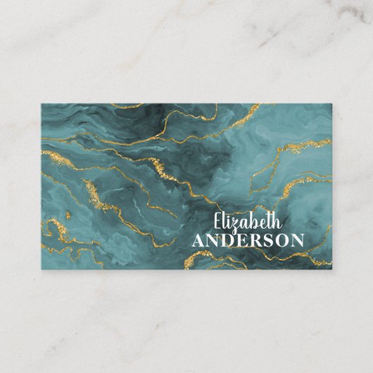 Modernes Aquamarines Gold Glitzer Marble Agate Visitenkarte (Vorderseite)