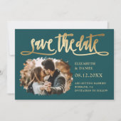 Modernes Aquamarines Gold Wedding Foto Save the Da Save The Date (Vorderseite)