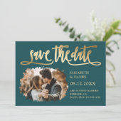 Modernes Aquamarines Gold Wedding Foto Save the Da Save The Date (Stehend Vorderseite)