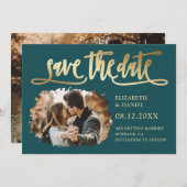 Modernes Aquamarines Gold Wedding Foto Save the Da Save The Date (Vorne/Hinten)