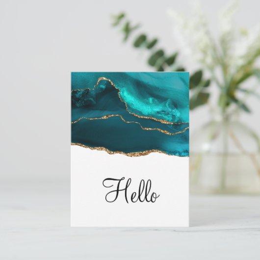 Modernes Aquamarines Gold & White Agate Hallo Postkarte (Stehend Vorderseite)