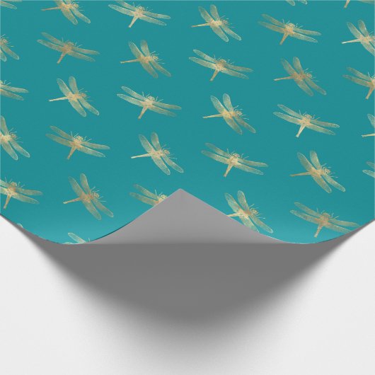 Modernes Aquamarines Golddrachenmuster Geschenkpapier (Ecke)