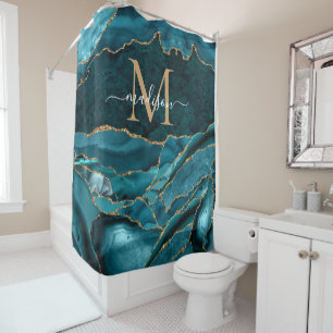 Modernes Aquamarines Green Gold Agate Geode Monogr Duschvorhang