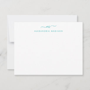Modernes Aquamarines Green Script Monogram Swash S Mitteilungskarte