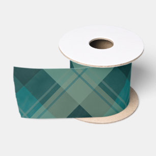 Modernes Aquamarines Grün Blau Kariertes Muster W Satinband