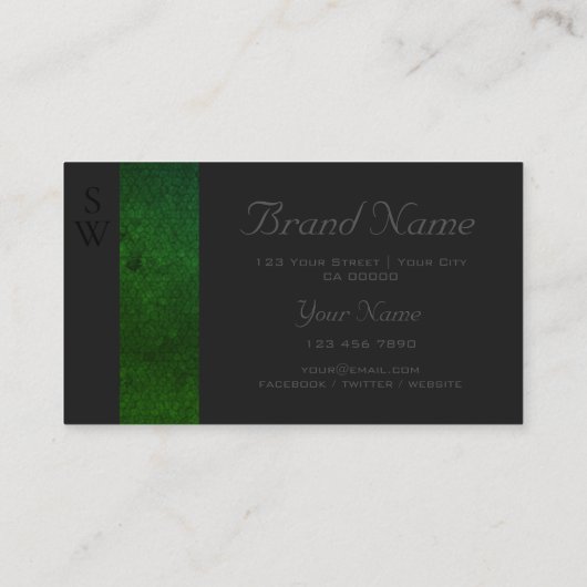 Modernes Aquamarines Grün dunkelgrau mit Monogramm Visitenkarte (Rückseite)