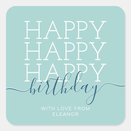 Modernes aquamarines Grün zum Geburtstag Quadratischer Aufkleber (Vorderseite)