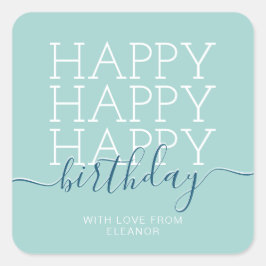 Modernes aquamarines Grün zum Geburtstag Quadratischer Aufkleber