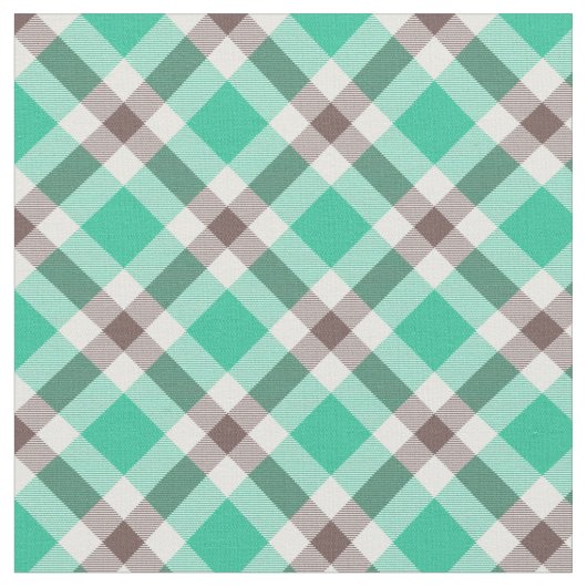 Modernes Aquamarines Grünbraun-Kariertes Muster Stoff (Nahaufnahme)