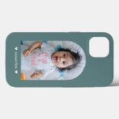 Modernes Aquamarines Herz Name Arch Family Foto Case-Mate iPhone Hülle (Rückseite (Horizontal))