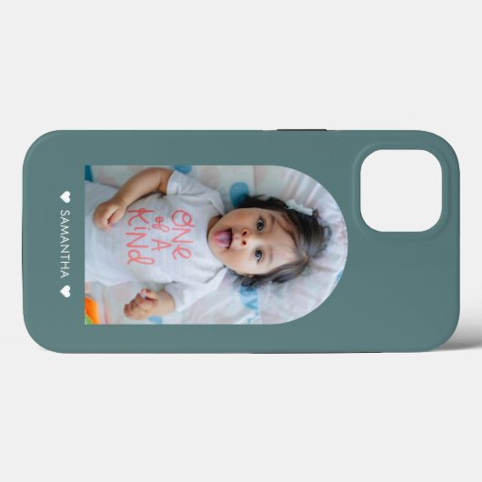Modernes Aquamarines Herz Name Arch Family Foto Case-Mate iPhone Hülle (Rückseite (Horizontal))