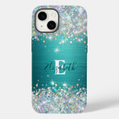 Modernes Aquamarines Holografisches Imitat Glitzer Case-Mate iPhone Hülle (Rückseite)