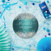 Modernes Aquamarines Holografisches Imitat Glitzer Pappteller (Party)