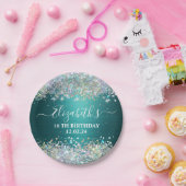 Modernes Aquamarines Holografisches Imitat Glitzer Pappteller (Party)